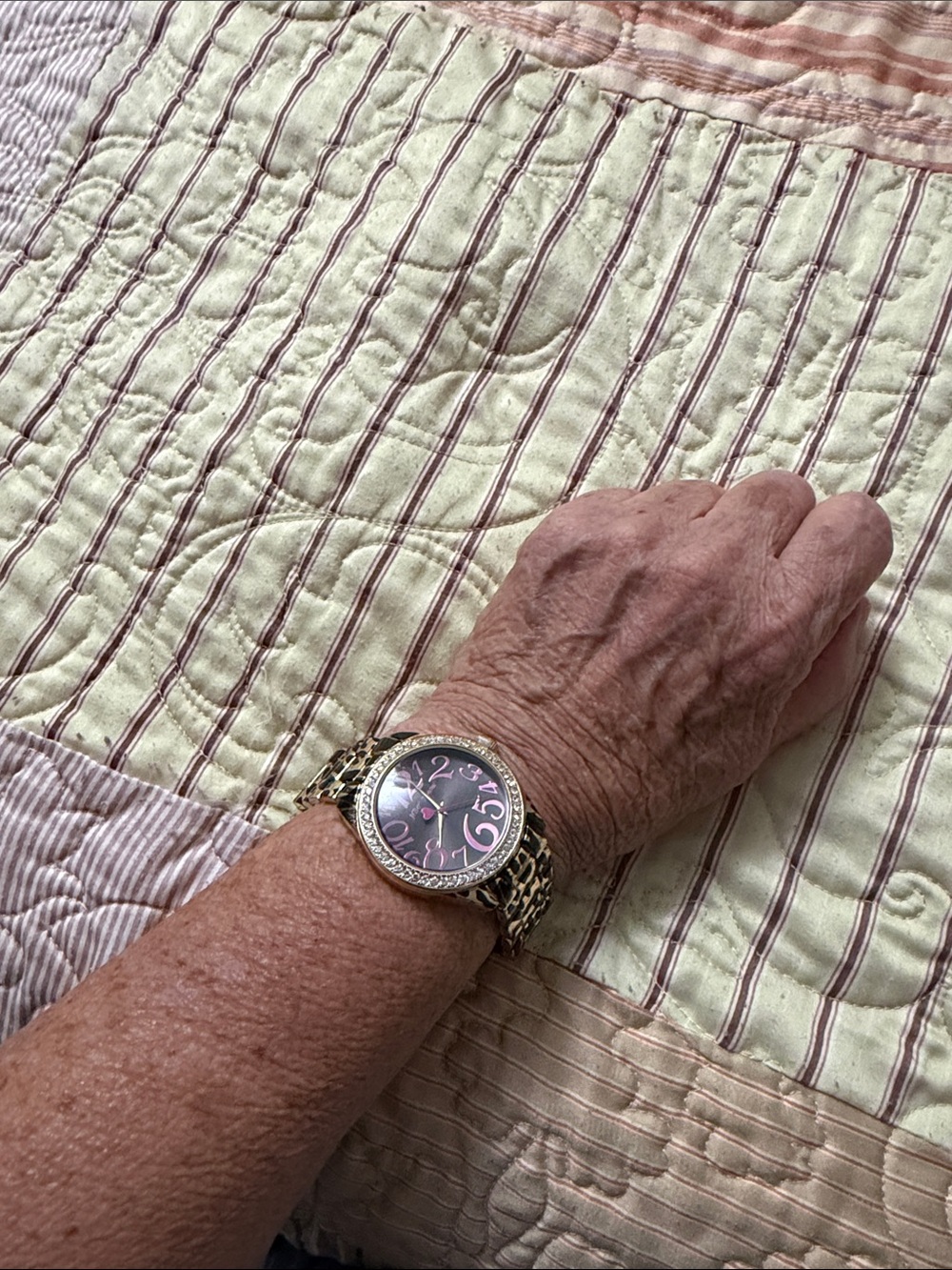 Betsey Johnson Gold Tone Watch with Pink Leopard Accents - Picture 5 of 8